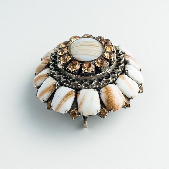 Danny Pollak Jewelry Set Glass Rhinestone Pendant Brooch and Earring Silver Tone - Picture 7 of 16